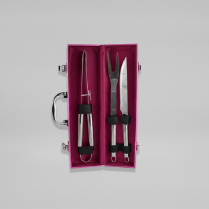 Kit Churrasco 3 Peças Inox Personalizado com Maleta de Alumínio