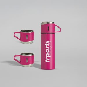 Kit Café Personalizado 4 Peças: Garrafa Térmica Inox + 3 Xícaras | Brinde Premium